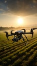 Image Aerial view drone flying over agricultural fields, analyzing during sunrise