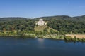 Image of an aerial view with a drone of the Walhalla in Regensburg, Germany