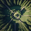 Aerial View Green Coniferous Forest Pines Woods Landscape In Spring Day. Top View Of Beautiful European