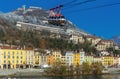 Aerial view of Grenoble with French Alps and cable car Royalty Free Stock Photo