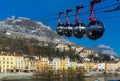 Aerial view of Grenoble with French Alps and cable car Royalty Free Stock Photo