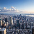 Aerial view of Osaka city from sky building. Bird eye view of cityscape with crowded skyscrapers offices and Royalty Free Stock Photo