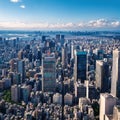 Aerial view of Osaka city from sky building. Bird eye view of cityscape with crowded skyscrapers offices and Royalty Free Stock Photo