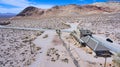 Aerial view of Rhyolite ghost town abandoned train station Royalty Free Stock Photo