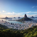 Aerial view of Rio with Corcovado Mountain, Sugarloaf Mountain and Guanabara Bay - Rio de Janeiro, Brazil made with