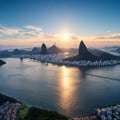 Aerial view of Rio with Corcovado Mountain, Sugarloaf Mountain and Guanabara Bay - Rio de Janeiro, Brazil made with