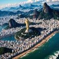 Aerial view of Rio with Corcovado Mountain, Sugarloaf Mountain and Guanabara Bay - Rio de Janeiro, Brazil made with