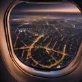 image of the aeroplane window viewing the beautiful outside aerial landscape.