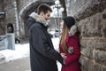 Image of affectionate couple in park on winter Royalty Free Stock Photo