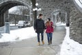 Image of affectionate couple in park on winter Royalty Free Stock Photo