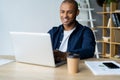 Image of african american businessman working on his laptop. Handsome young man at his desk Royalty Free Stock Photo