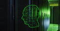 Image of ai binary coding, brain and data processing over computer servers Royalty Free Stock Photo
