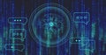 Image of ai chat dialogue and scanner with ai brain network over processing data Royalty Free Stock Photo
