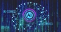 Image of ai chat dialogue and scanner with ai brain network over processing data Royalty Free Stock Photo