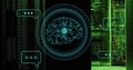 Image of ai chat dialogue and scanner with ai brain network over servers Royalty Free Stock Photo
