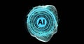 Image of ai circular scanner processing and moving network of connections on black background