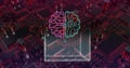 Image of ai data processing and icons over computer circuit board background Royalty Free Stock Photo