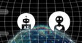 Image of ai data processing and icons over globe and dark background