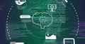 Image of ai data processing and icons over green background Royalty Free Stock Photo