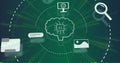 Image of ai data processing and icons over green background Royalty Free Stock Photo