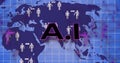 Image of ai data processing over world map and dark background Royalty Free Stock Photo