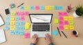 AI Generated Project Planning Workspace with Laptop and Colorful Sticky Notes Royalty Free Stock Photo