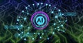 Image of ai scanner, brain network and chat dialogue over glowing network Royalty Free Stock Photo