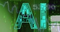 Image of ai text, binary coding and data processing over computer servers Royalty Free Stock Photo
