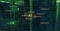 Image of ai text, binary coding data processing over computer servers Royalty Free Stock Photo