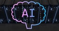 Image of ai text and binary coding data processing over computer servers Royalty Free Stock Photo