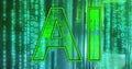 Image of ai text, binary coding and data processing over computer servers Royalty Free Stock Photo
