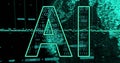 Image of ai text, binary coding and data processing over dark background Royalty Free Stock Photo
