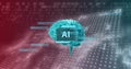 Image of ai text with brain and data processing over binary coding Royalty Free Stock Photo