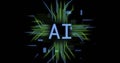 Image of ai text, circuit board with data processing over black background Royalty Free Stock Photo