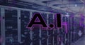 Image of ai text and data processing over computer servers