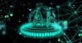 Image of ai text, globe with binary coding and data processing over dark background Royalty Free Stock Photo