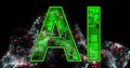 Image of ai text and glowing connections on black background Royalty Free Stock Photo