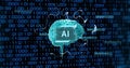 Image of ai text, human brain and binary coding data processing on black background Royalty Free Stock Photo