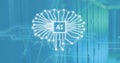 Image of ai text and icon, data processing over computer servers Royalty Free Stock Photo
