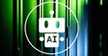 Image of ai text and icon, data processing over computer servers Royalty Free Stock Photo