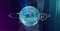 Image of ai text and icon, data processing over globe and computer servers Royalty Free Stock Photo