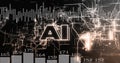 Image of ai text over data processing on black background Royalty Free Stock Photo