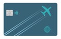 The image of an airliner leaves a contrail design across the face of an air miles reward credit card