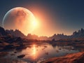 image of an alien world with multiple suns or moons in the sky Royalty Free Stock Photo