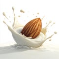 The image of an almond seed and white milk splashing into a flower shape is generated through 3D rendering techniques Royalty Free Stock Photo