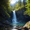 Alpine waterfall in mountain forest under blue sky. made with Generative AI Royalty Free Stock Photo