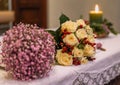 Image of an altar in a catholic church with candles and flowers Royalty Free Stock Photo