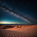 An amazing panoramic view of the Milky Way above Atacama Desert vast sand fields. An awe night sky view with Royalty Free Stock Photo