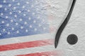 Image of American flag and hockey stick with puck Royalty Free Stock Photo