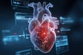 an image of an anatomical human heart with a digital interface overlay, Royalty Free Stock Photo